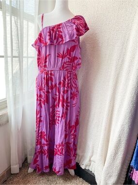 Old Navy Purple and Pink One-Shoulder Ruffle Maxi Dress